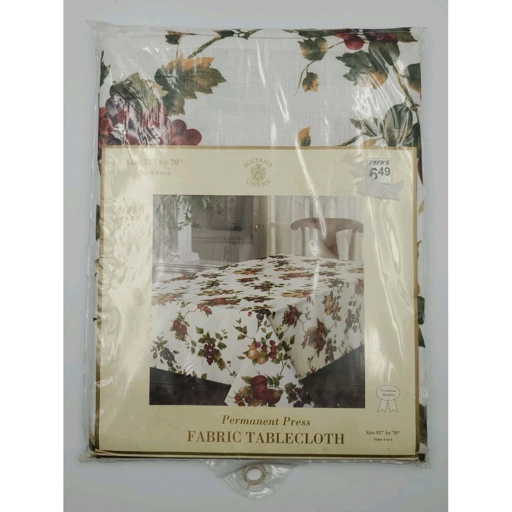 Vintage Sultan's Linens Fabric Tablecloth‎ 52" X 70" Fruit Variety Cottagecore